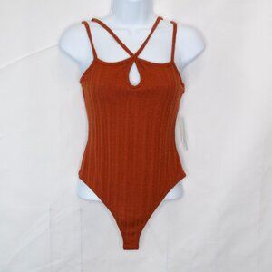 NEW Abound Sleeveless Keyhole Bodysuit Women Small S Brown Strappy Tank Top F06